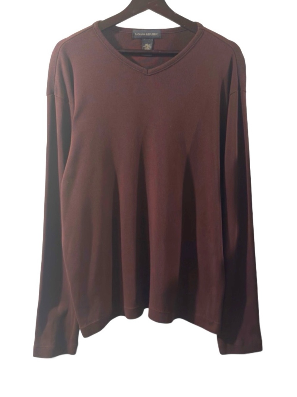 VTG Y2K Banana Republic Burgundy V-Neck Ribbed Long Sleeve Top Size Men’s Large